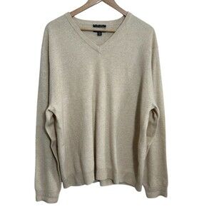 Club Room Men's XL Beige Oatmeal Estate 100% Cashmere Sweater V Neck